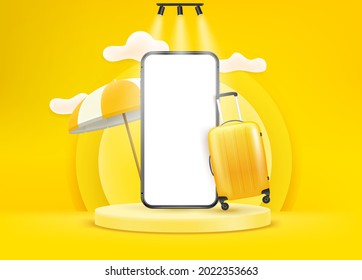Summer vacatiion with smartphone vector mockup