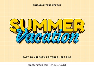 summer vacation 3d editable vector text effect. trendy style text effect