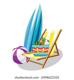 Summer vacation accessories enjoying the sun on a beautiful day at the beach