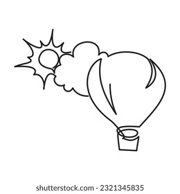 Summer vacation, adventure one line icon. One continuous line of hot air balloons, clouds and scorching sun. Vector illustration of a hot air balloon, cloud and sun symbol of summer vacation.