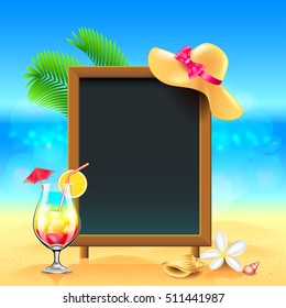 Summer vacation background with cocktail and menu board vector