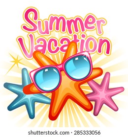 Summer vacation background with cute starfish characters