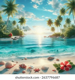 Summer Vacation Background – Free Vector Template for Download - Free Download of Summer Ocean View Background - Sunset at the Beach – Free Summer Background in Vector
