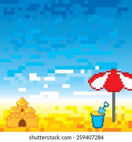 Summer Vacation Background Pixel Art Old Stock Vector (Royalty Free ...