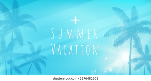 Summer vacation background. Sea beach. Travel fun. Summertime relaxation. Tropical palm tree leaves silhouette. Blue ocean waves. Hot sunshine. Sunny day. Scenic seascape. Vector tourism banner design