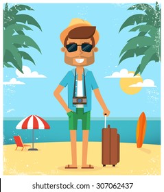 Summer vacation background. Vector character illustration