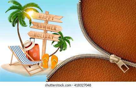 Summer vacation background with a zipper. Vector.