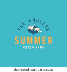 Summer vacation Badge. Man in pool patch. Stamp typography, t-shirt graphics, poster and other. Vintage style print design. 