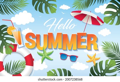 summer vacation baner layout design, vector illustration