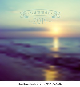 Summer vacation banner with blurred seaside in vector