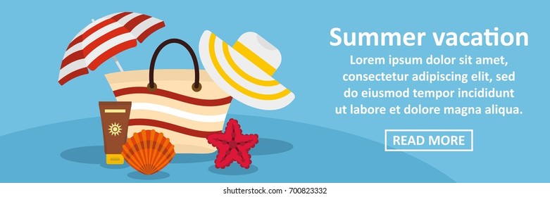 Summer vacation banner horizontal concept. Flat illustration of summer vacation banner horizontal vector concept for web