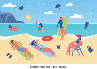 Summer Vacation and Beach Activity Flat Vector .