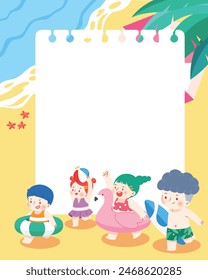 Summer vacation, beach, children, beach, palm tree, tube, swimming, water play