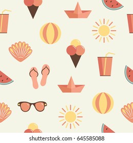 Summer vacation beach concept. Seamless vector pattern over white