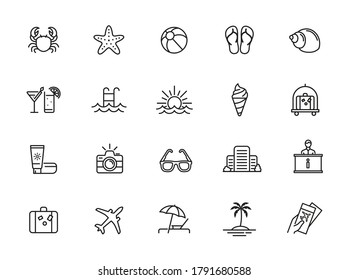 Summer, vacation, beach elements - minimal thin line web icon set. Outline icons collection. Simple vector illustration.