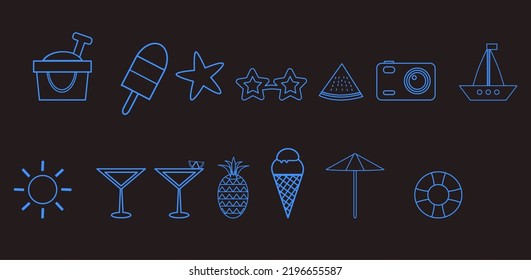 Summer, vacation, beach elements - minimal thin line web icon set