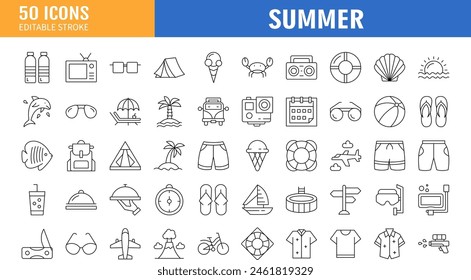 Summer, vacation, beach elements - minimal thin line web icon set. Outline icons collection. Simple vector illustration.