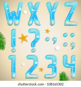Summer vacation beach font, abc and numbers. Part 3