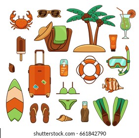 Summer vacation beach icon collection. 
