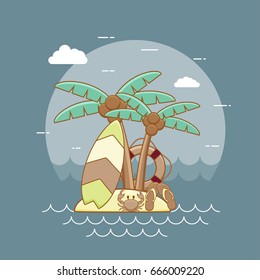 Summer vacation beach icon collection. Summertime tropical accessories vector design. Sunbathing activity recreation illustration. Graphic concept for web sites, banners, mobile apps, infographics
