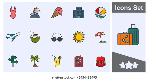 summer, vacation, beach icon set symbol collection, logo isolated vector illustration