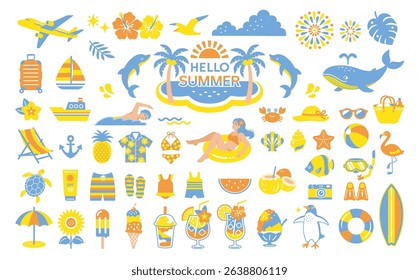 Summer Vacation and Beach Icon Set . Tropical Travel Illustration