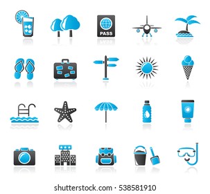 summer, vacation and beach icons - vector icon set