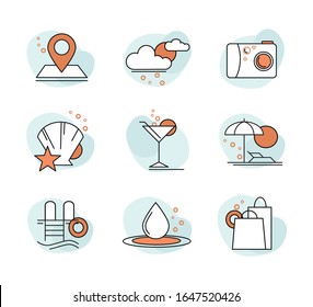 Summer, vacation, beach -  line web icon set. Outline icons collection. Vector illustration.