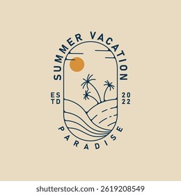 summer vacation beach logo line art, paradise palm tree icon logo vector illustration design