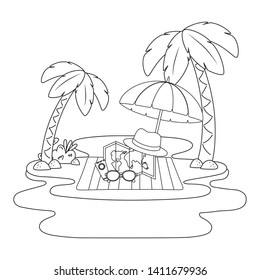 summer vacation beach objects cartoon