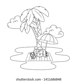 summer vacation beach objects cartoon