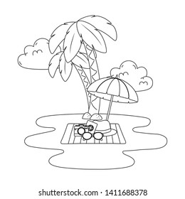 summer vacation beach objects cartoon