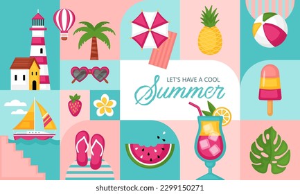 Summer vacation, beach party or pool party geometrical banner design. Template background for brochure, poster or flyer.