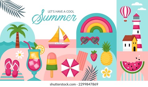 Summer vacation, beach party or pool party geometrical banner design. Template background for brochure, poster or flyer.