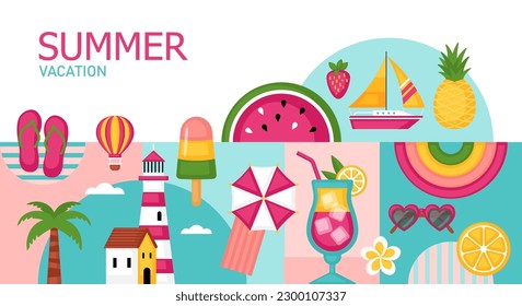 Summer vacation, beach party or pool party geometrical banner design. Template background for brochure, poster or flyer.
