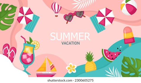 Summer vacation, beach party or pool party geometrical banner design. Template background for brochure, poster or flyer.