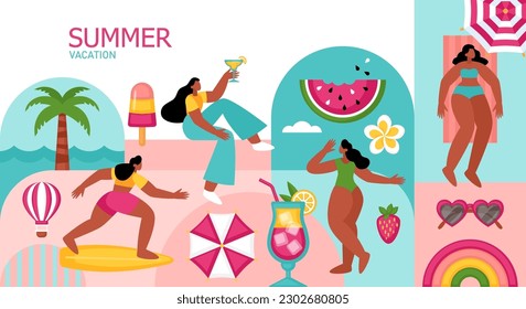 Summer vacation, beach party or pool party geometrical banner design. Template background for brochure, poster or flyer.