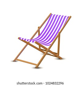 Summer vacation, beach party realistic 3d objects isolated. Travelling tourism holiday time illustration sun lounger, sunglasses, seashells on white background, paradise resort seaside concept