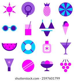 Summer vacation beach relax holiday objects on white background isolated vector illustration