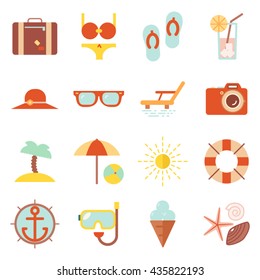 Summer vacation beach resort accessorize vector symbols icon flat design template illustration