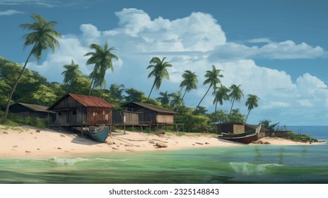 Summer vacation, beach with sea shore sea nature with waves and sand warm weather. Vector graphics background texture for interior, design, interior decoration, picture for printing, resort wallpaper