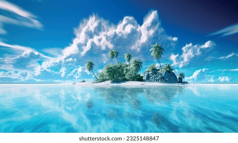 Summer vacation, beach with sea shore sea nature with waves and sand warm weather. Vector graphics background texture for interior, design, interior decoration, picture for printing, resort wallpaper