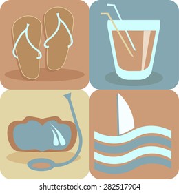 Summer vacation, beach and sea, vector icons 