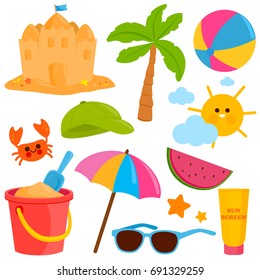 Summer vacation and beach set. Vector illustration collection svg