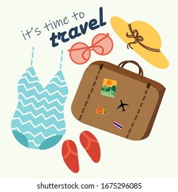 Summer vacation beach theme card template background, hand drawn elements, vector illustration