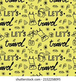Summer, vacation, beach, travel. Drawing on a transparent background. Choose your own background color. Pattern, desktop wallpaper, pattern on fabric, background. Vector pattern.