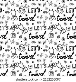 Summer, vacation, beach, travel. Drawing on a transparent background. Choose your own background color. Pattern, desktop wallpaper, pattern on fabric, background. Vector pattern.