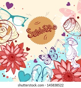 Summer vacation, beach,  vector design, icons, banners