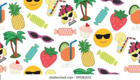 Summer vacation beautiful pattern. Palm trees, cocktails and a great party.