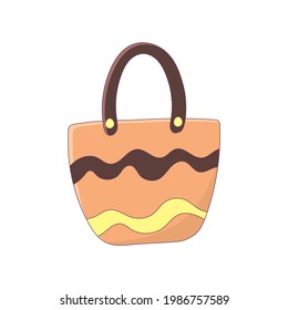 Vacaciones de verano gran icono de bolsa de playa aislado en fondo blanco. Ilustración vectorial al estilo de las caricaturas. Un bonito accesorio de playa para sus vacaciones